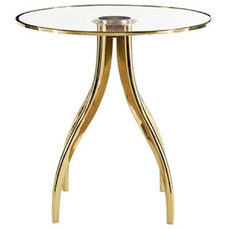 Round Chairside Table with Bright Brass Base